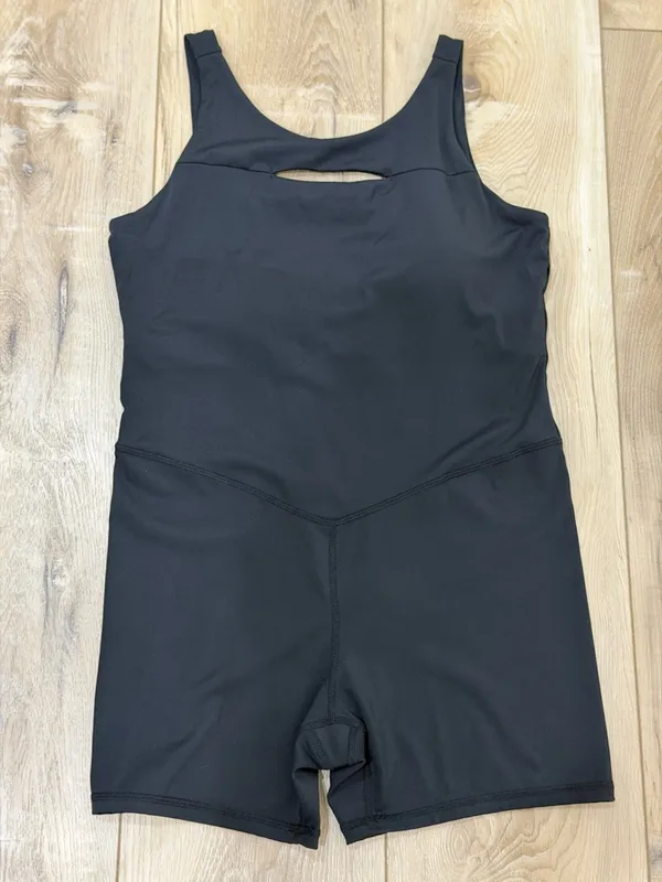 JoyLab Black Athletic Tank Romper with Subtle Chest Cutout - Image 2