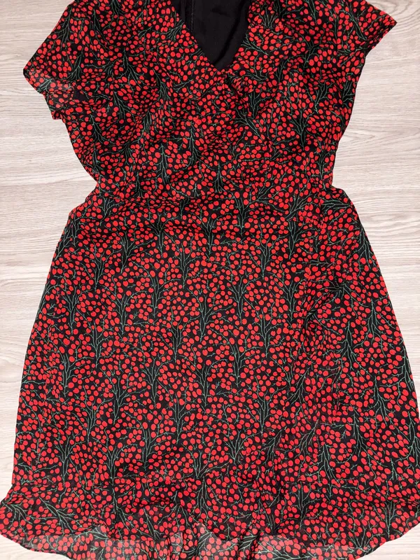 Bardot Black with Red Ditsy Mini Dress - Image 2