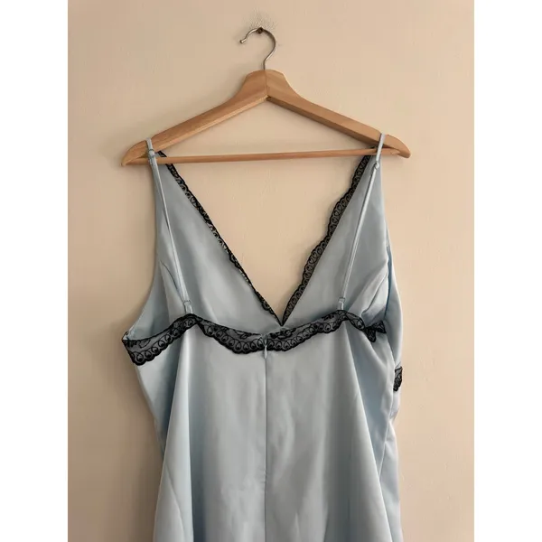 FOR LOVE & LEMONS Mariella Lace Trim Satin Maxi Dress in Blue Size XL - Image 8