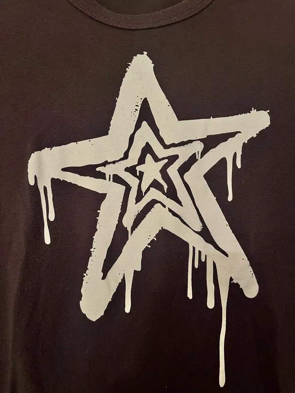 Dark Gray Tee with White Star Graphic Black - Image 3