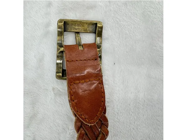 Vintage Y2K Brown Leather Braided Belt Brass Buckle Classic 90s Indie Grunge - Image 5