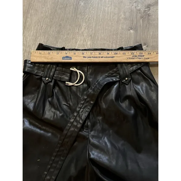 Zara Black Faux Leather Paperbag‎ Waist Shorts with Tie Belt Womens Small - Image 6