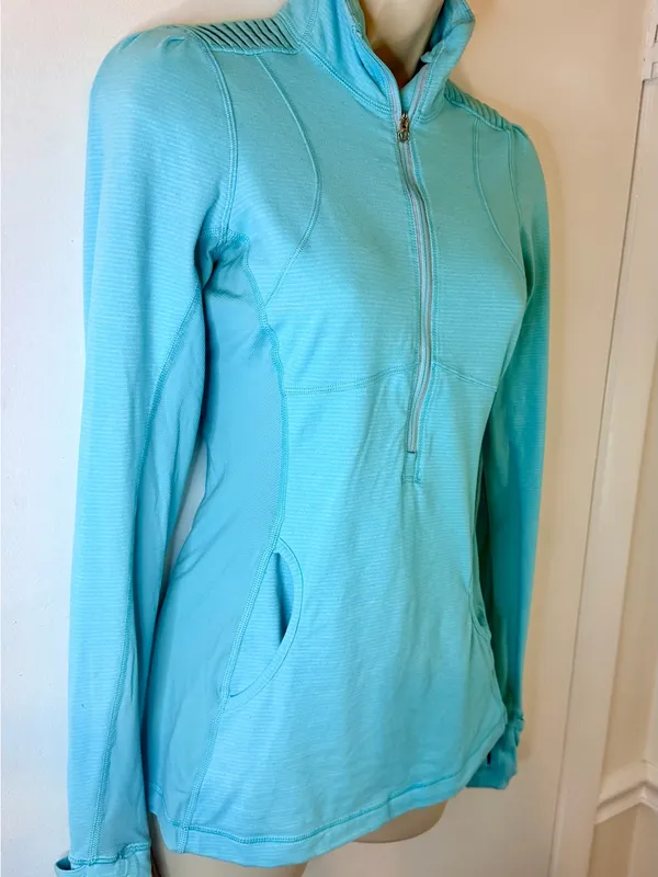 Lululemon Flash Forward Half Zip Size 4 Aqua Blue Thumbholes Reflective Mesh - Image 4