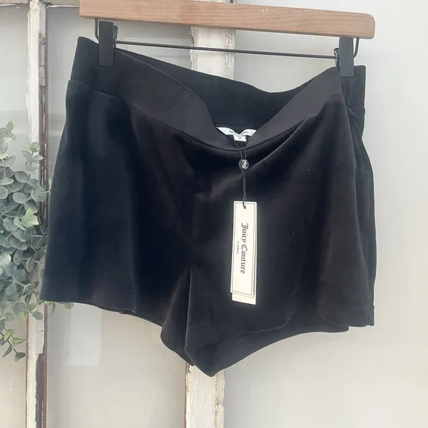 NWT Juicy Couture Black Velour‎ Rhinestone Logo Shorts Women's M Y2K Loungewear - Image 2