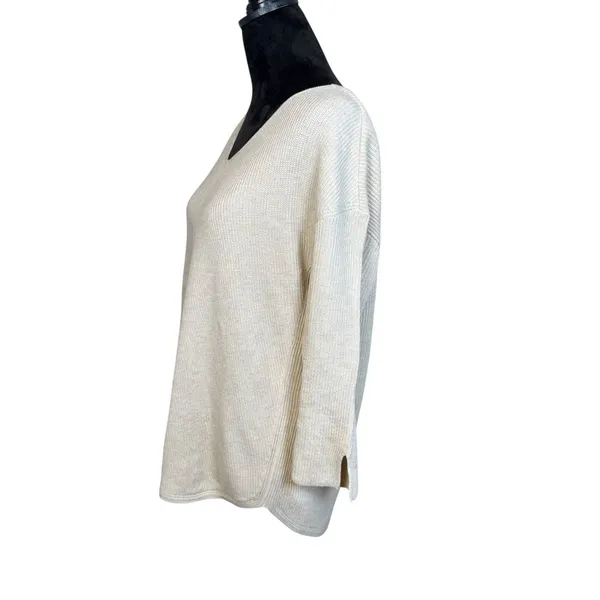 Chicos Beige V-Neck Pullover Sweater Size 2 (LG) Neutral Minimalist Boho Beach - Image 4