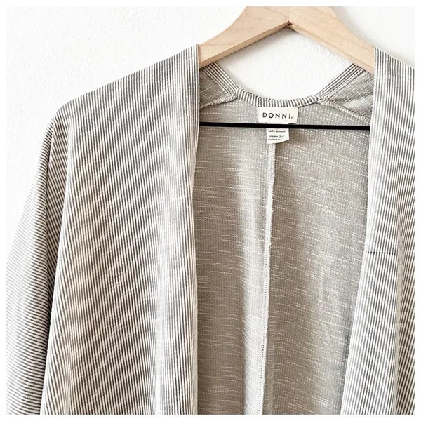 Donni Antropologie Slouchy Cardigan Open Pockets Layer Textured Ribbed Loose Fit - Image 7