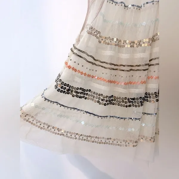 Free People Mercury Sheer Beaded Blouse Tank Top S Tiered Boho Fairy Festival - Image 9