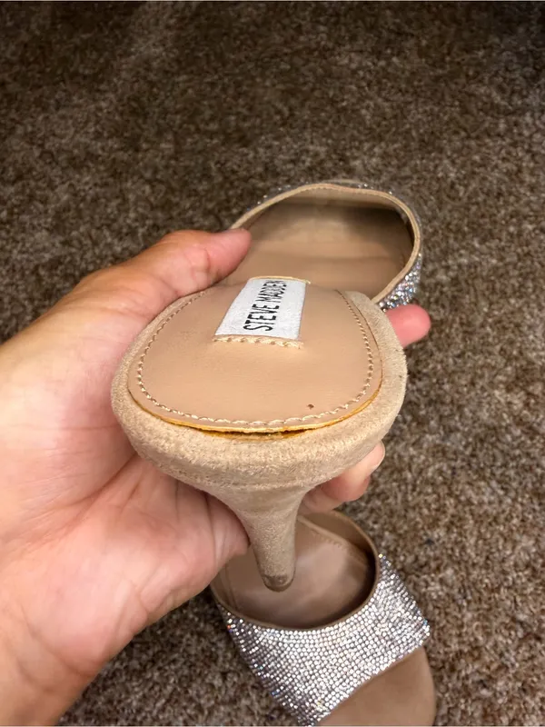 Steve Madden Women's Erin Rhinestone Heels 8.5 Mule Sandals Nude - Image 10