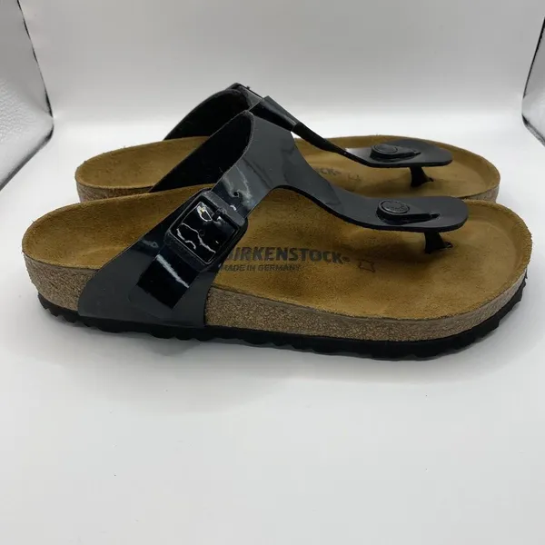 Birkenstock Black Faux Patent Leather Gizeh Sandals Made in Germany Sz EU 37 W6‎ - Image 4