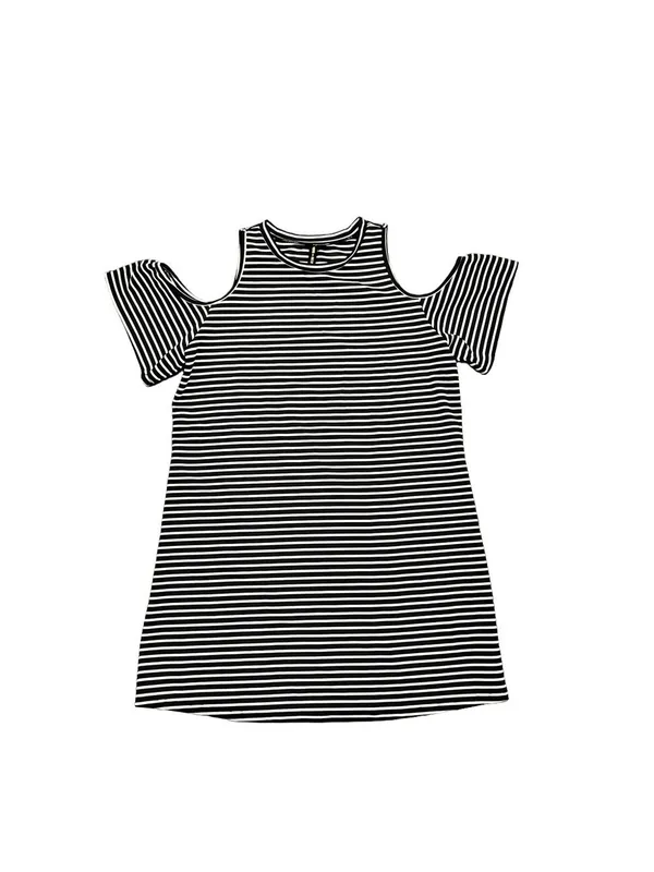 Want and Need Black White Stripe Cold Shoulder Dress Size Large SKU#C24319 - Image 2