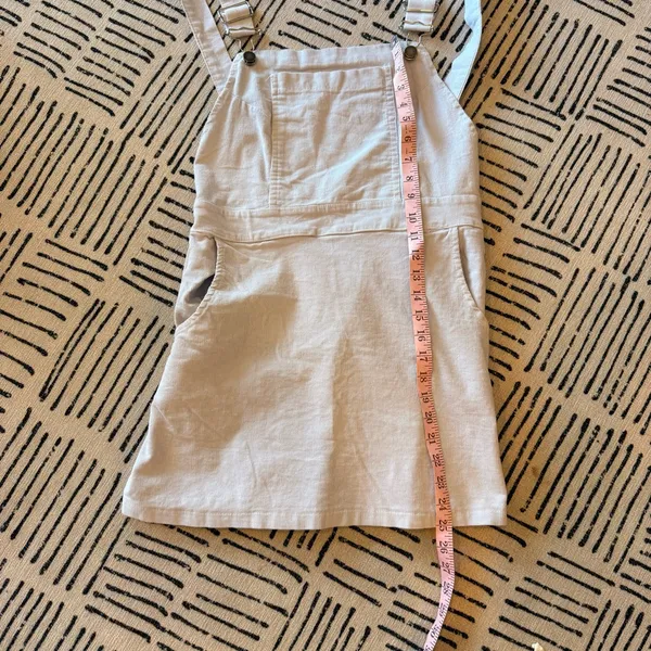 Casual Cream Elastic Waist Overall Corduroy Dress One Size - Image 5