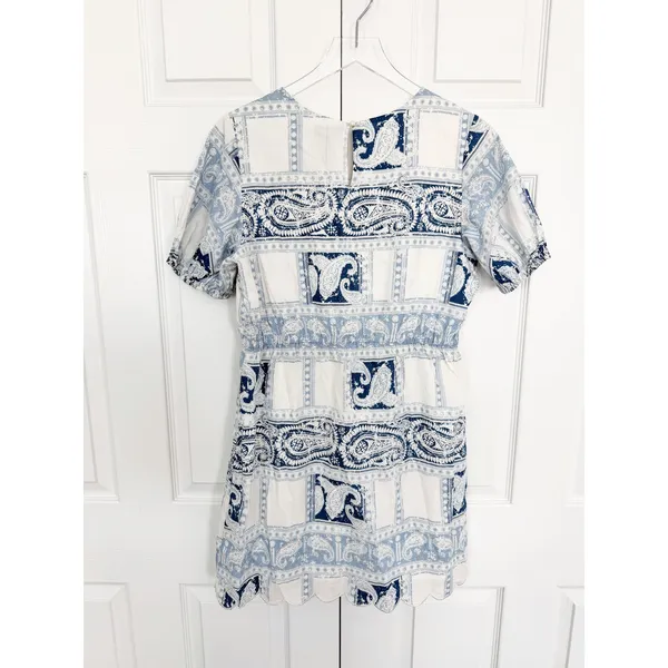 Wrangler Retro Paisley Bandana Print Scallop Hem Mini Dress Blue White - Image 5
