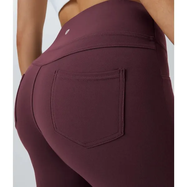 Halara High Waisted Pilates Flare Yoga Casual Stretch Red Mahogany Leggings XL - Image 5