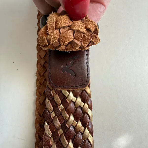 American Eagle Women Leather Belt S/M Brown Metallic Braided Boho Buckle Indie - Image 7
