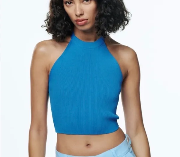 Zara Ribbed Halter Top Blue - Image 2