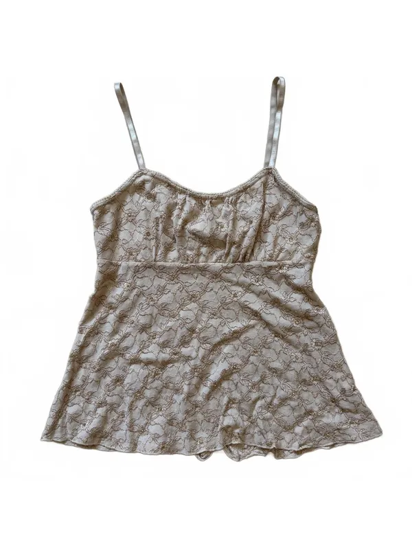 I.N. San Francisco Vintage Y2K Babydoll Cami Tank Top Fairy Delicate Floral Gold Lace Women's Large - Image 3