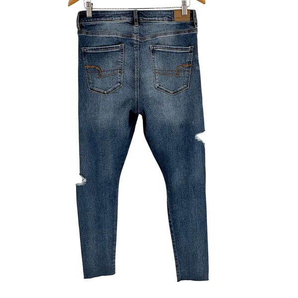 American Eagle Super Hi-Rise‎ Jegging Womens 10 Short Blue Distressed Jeans - Image 2