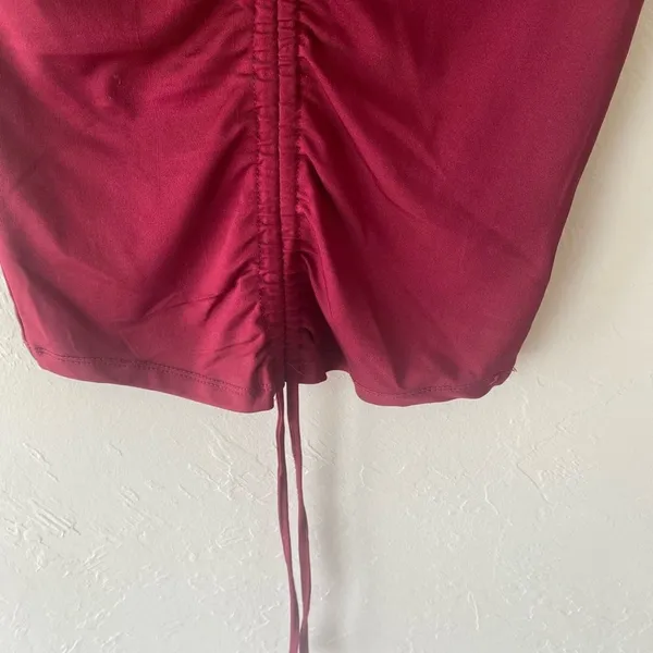 Crave Fame Burgundy short sleeve ruched #cropped #shirt #top - Image 3