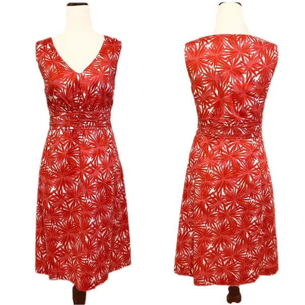 BODEN Red Orange Floral‎ Print Sleeveless Cotton Sheath Dress Size 6 Petite - Image 2