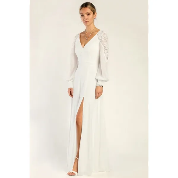 NWOT Lulus Astra White Lace Long Sleeve Backless Maxi Dress Wedding Bridal Sz M - Image 3