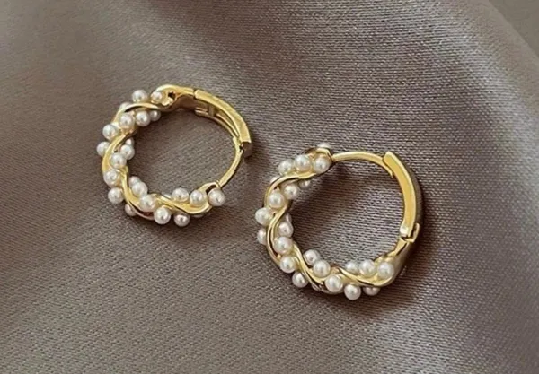 18K Gold Plated White Pearl Hoop Earrings for Women - Image 3