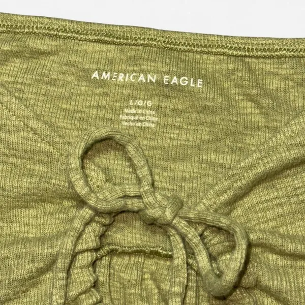 American Eagle Light Green Ruffle Peplum Crop Top with Front Tie - Image 3