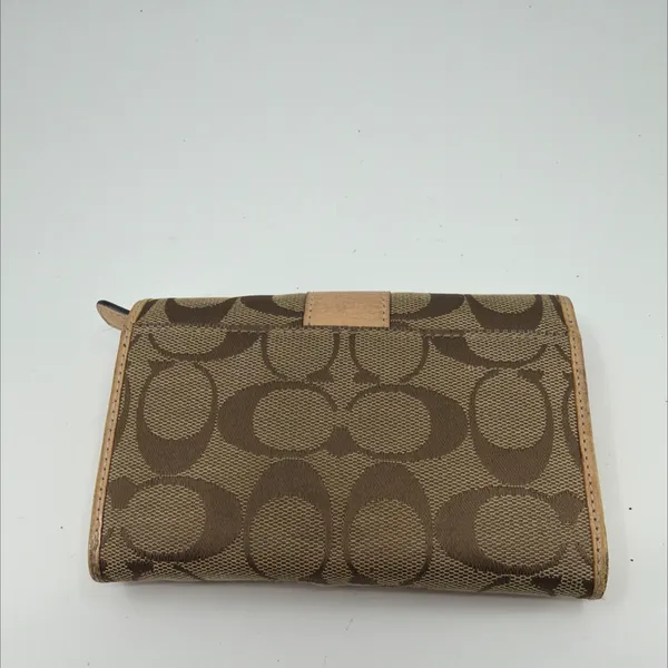 Coach Signature C Flap Brown Tan Coated Canvas Leather Wallet - Image 3