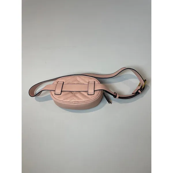 Pink Faux Leather Belt Bag Crossbody Adjustable Strap Zip Closure Oval Shape - Image 4