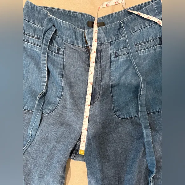 J. Crew Light Wide Leg Cropped Chambray Trousers with Tie‎ Belt Size S - Image 7