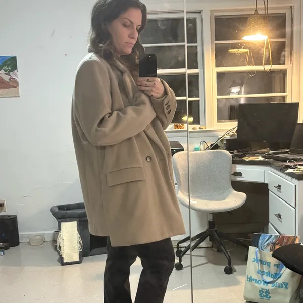 Free People tan double breasted oversized coat size large - Image 5