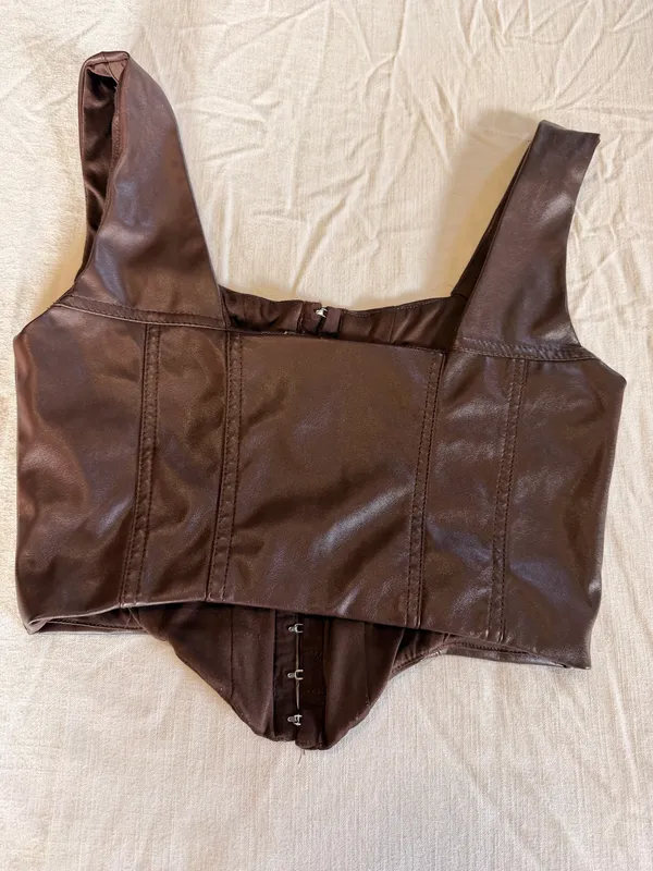 Princess Polly Brown Faux Leather Corset Crop Top Hook Front Bustier Size 6 - Image 2