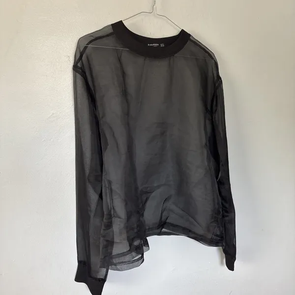 Stradivarius Black Sheer Mesh See Through Sheer Long Sleeve Top Oversize Small - Image 2