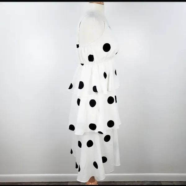 O.P.T Polka dot midi Dress layered ruffles Black Size XS - Image 9