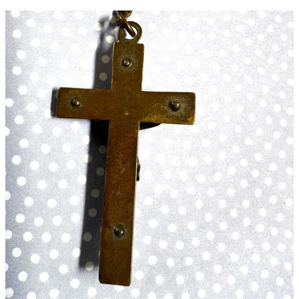 Vintage brass Queen of Heaven Rosary - Ornate Metal Beads - Image 6