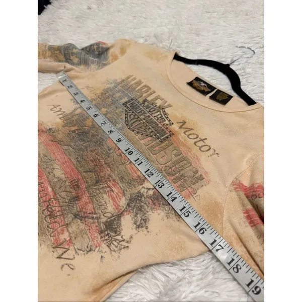 Harley Davidson Vintage Flag Cotton Top in Beige Medium - Image 3
