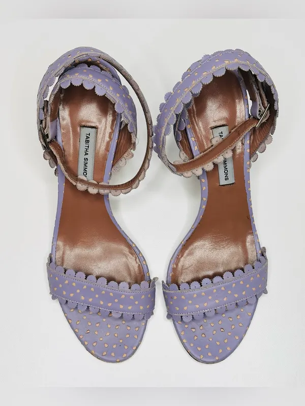 Tabitha Simmons Leticia Lavender Purple Perforated Leather Sandals Heels Shoes - Image 2