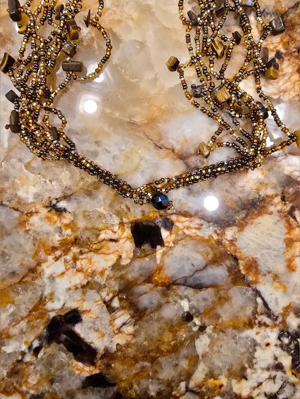 vintage handcrafted multi-strand necklaces colorful glass Stone beads - Image 3