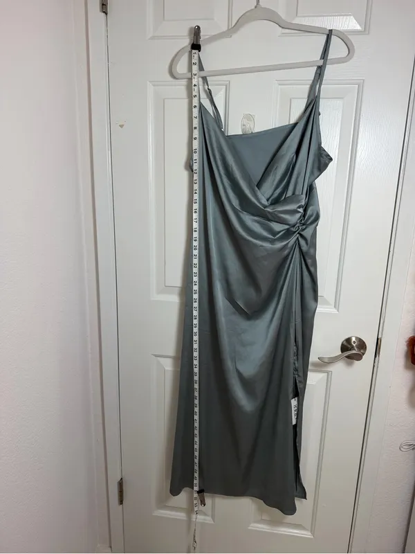 Cider Satin Slip Midi Dress in Steel Blue-Grey - Image 3