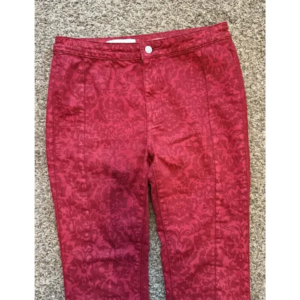 Anthropologie‎ Pilcro Denim High Rise Legging Sz 30 Red Floral Holiday Night Out - Image 7