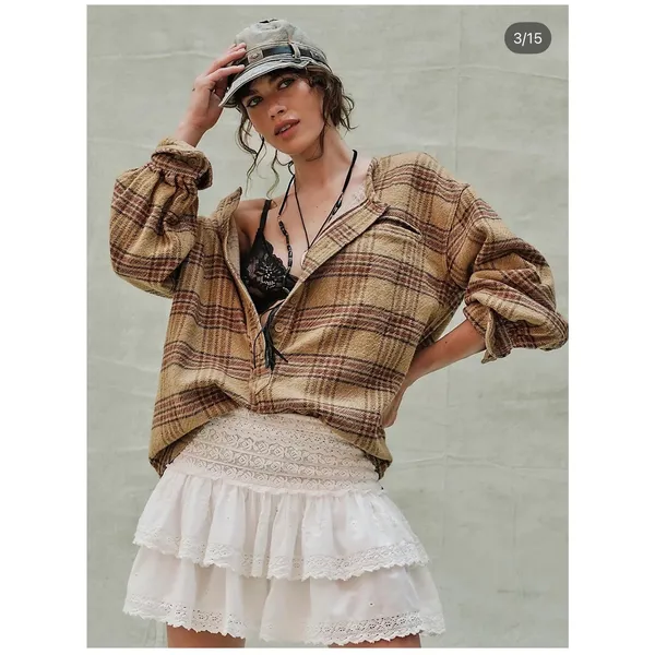 Free People We The Free Perfect In Plaid Pullover Blouse Top Shirt Size Small - Image 12