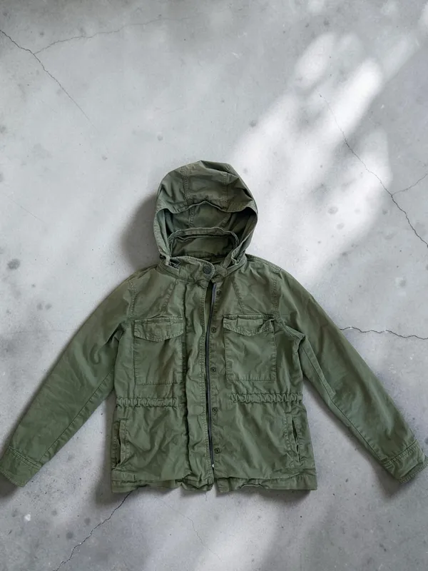 Gap Military Jean Jacket Green Button Front Pockets Vintage Y2K 10 - Image 4