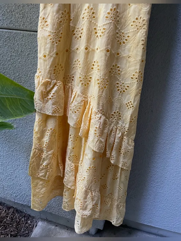 Sam Edelman 100% cotton Tiered Ruffle Cotton Eyelet‎ Yellow Dress Size 2 - Image 5