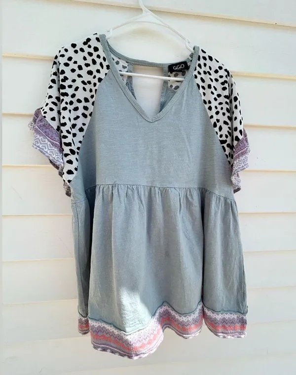 Women's Gray and Patterned Top Size L - Image 3