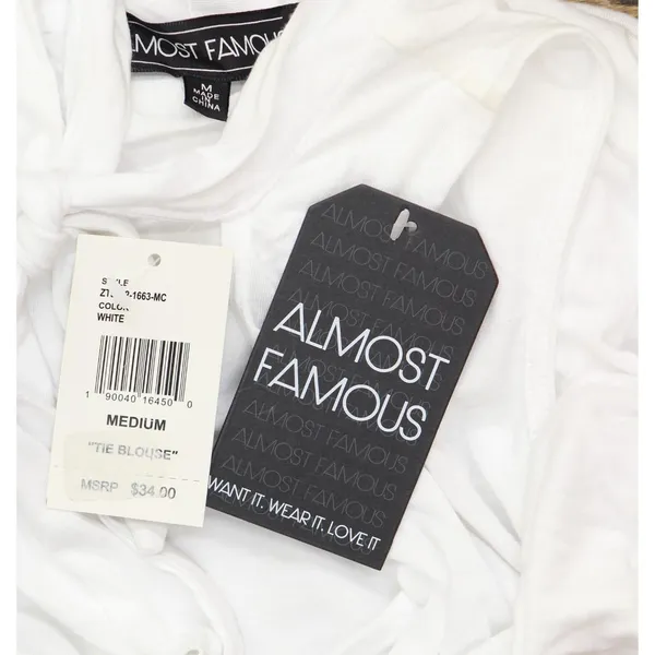 NWT Almost Famous Juniors Sleeveless Tie-Neck Tank Blouse Top White M - Image 5