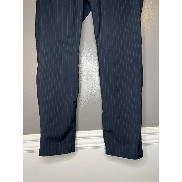 Abercrombie & Fitch Dress Pants Womens Med Blue Pinstripe Stretch Elastic Waist - Image 3