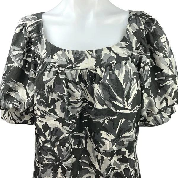 Trina Turk Black Gray Silk Wool Floral Abstract Puff Sleeve Mini Shift Dress 10 - Image 3