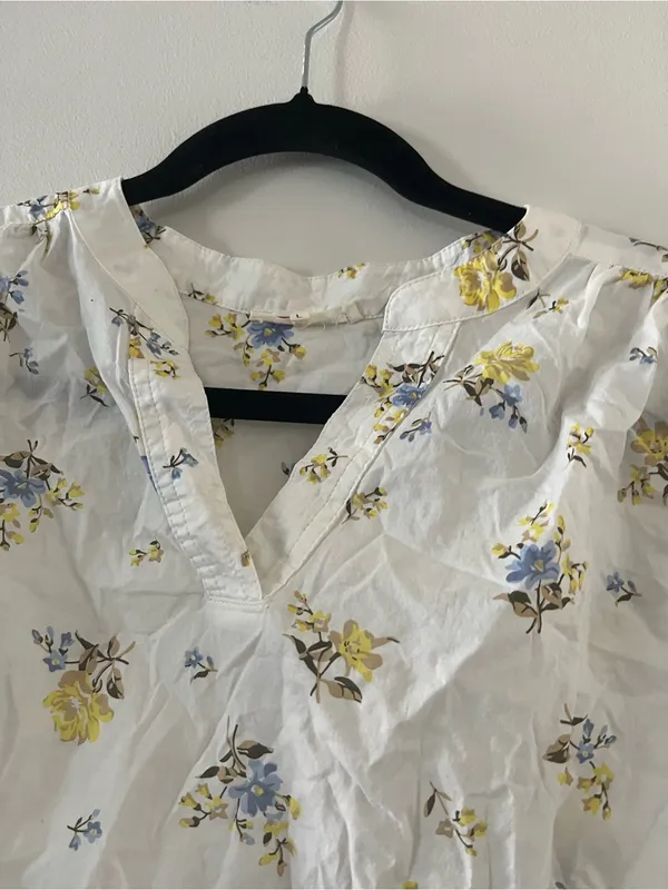 Levi's 100% Cotton White Floral Puff Sleeve Peasant Top Large Cottagecore - Image 4
