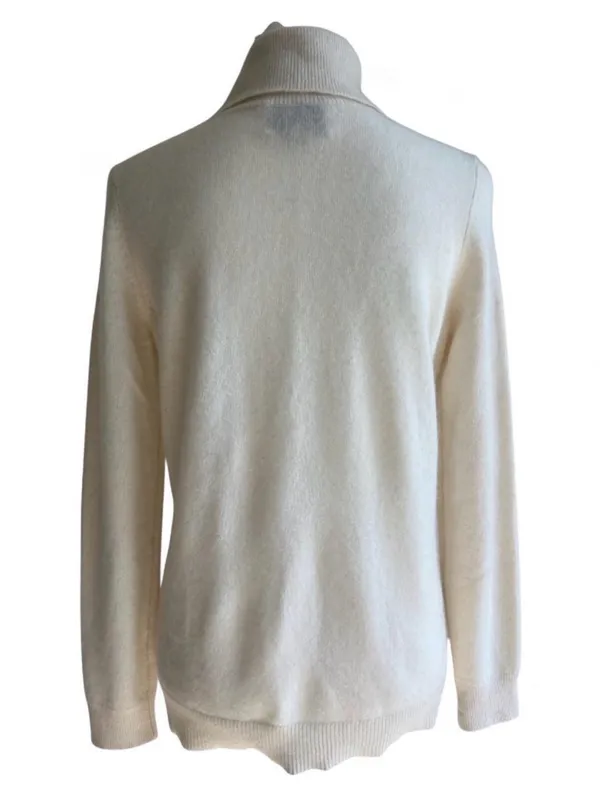 Belle France 100% Cashmere Turtleneck Sweater Cream Ivory Size Medium 2-Ply - Image 2