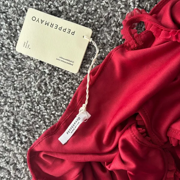 Peppermayo Red Open Cut Mini Dress - Image 7