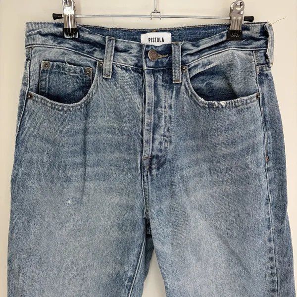Pistola Denim Blue Jeans Sz 27 Distress Raw Hem Capsule VSCO Girl Straight - Image 3